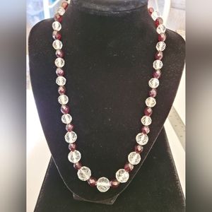 Vintage Crystal and Cherry Amber Bakalite Bead Necklace